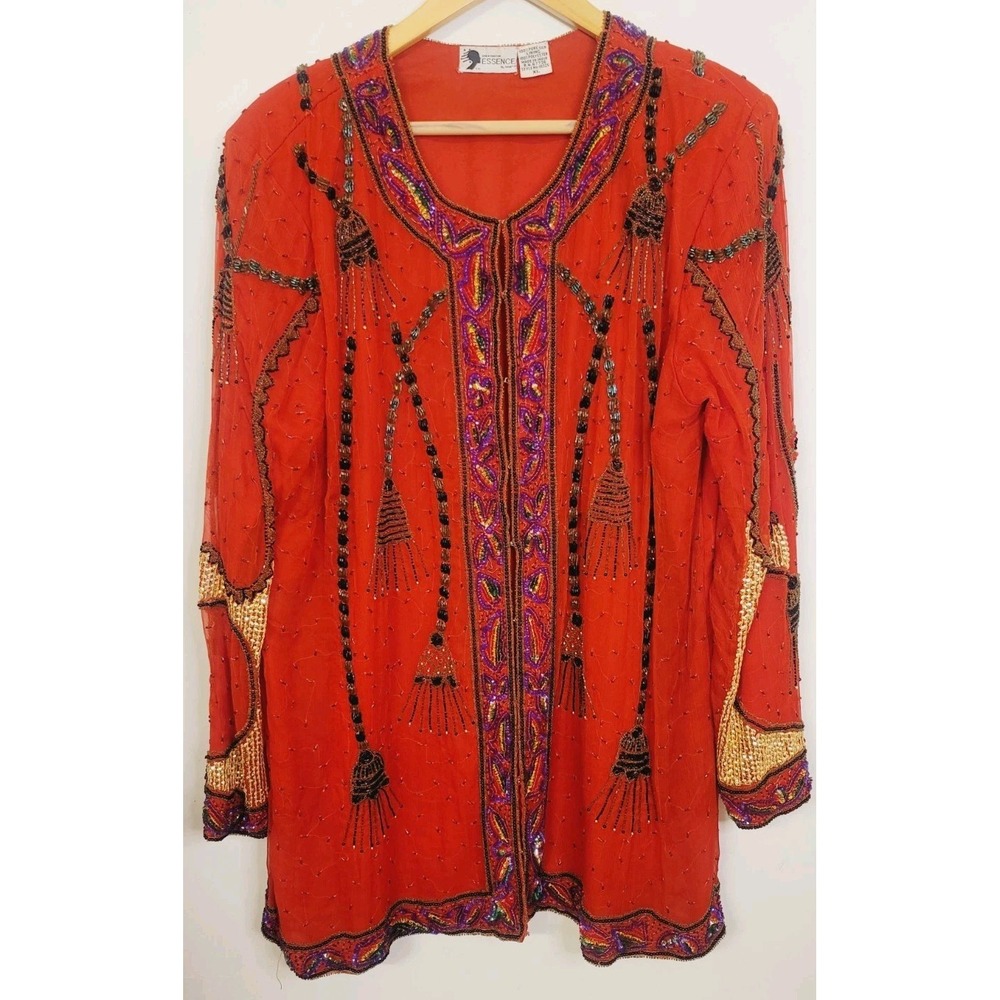 Opera Jacket 100% Silk Eveningwear Beaded Sequin Jacket Kimono‎ 80s Coat Duster